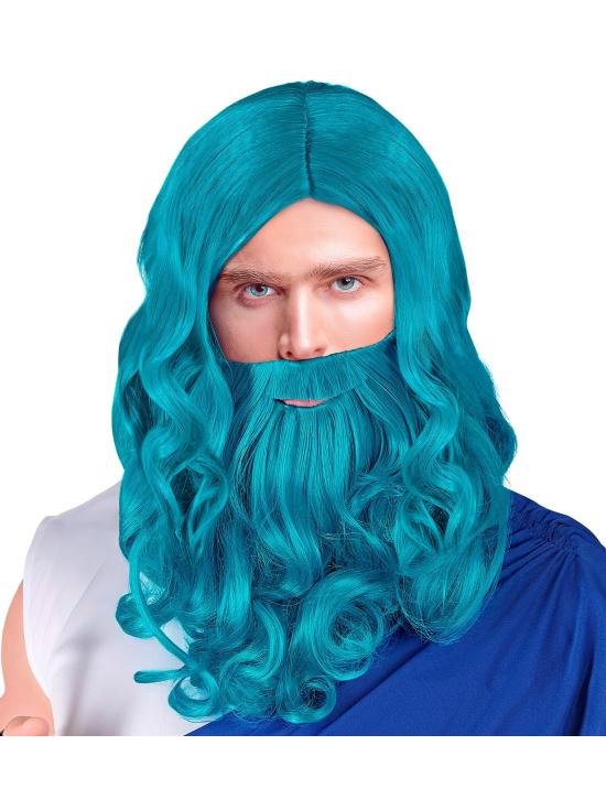 Peluca, Barba y Bigote Rey del Mar – Color Turquesa