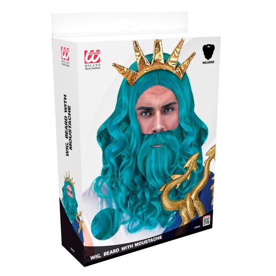 Peluca, Barba y Bigote Rey del Mar – Color Turquesa