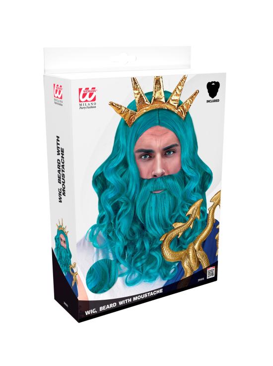 Peluca, Barba y Bigote Rey del Mar – Color Turquesa