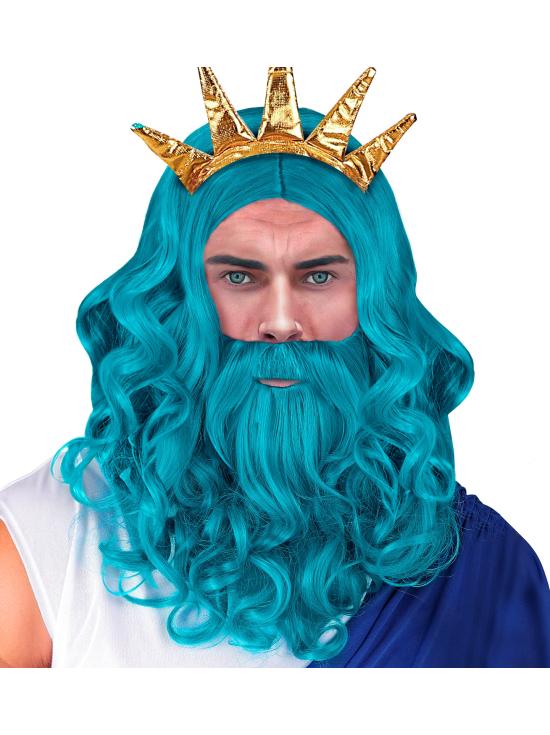 Peluca, Barba y Bigote Rey del Mar – Color Turquesa