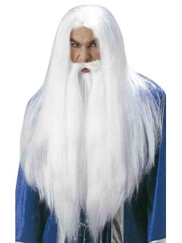 Peluca Blanca de Mago Con Barba .