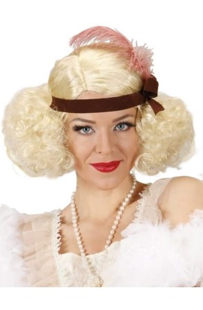 Peluca Burlesque Rubia decorada  cinta y pluma
