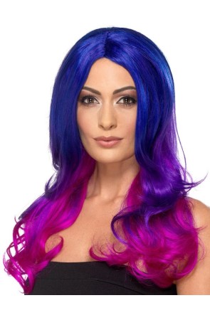 Peluca color degradado de moda azul y rosa