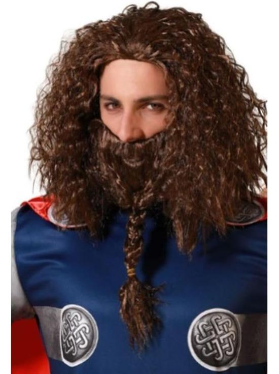 Peluca con barba Vikingo Castaño