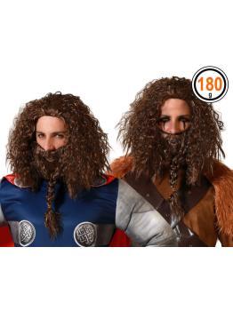 Peluca con barba Vikingo Castaño