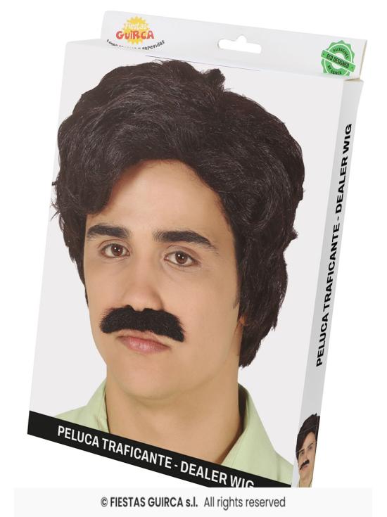 Peluca con Bigote Estilo “Narcotraficante” – Inspiración Años 80