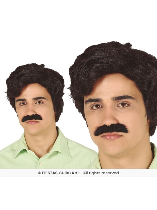 Peluca con Bigote Estilo “Narcotraficante” – Inspiración Años 80