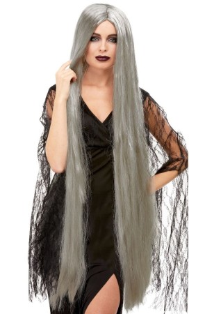 Peluca de bruja, Extra largo Gris 120 cm