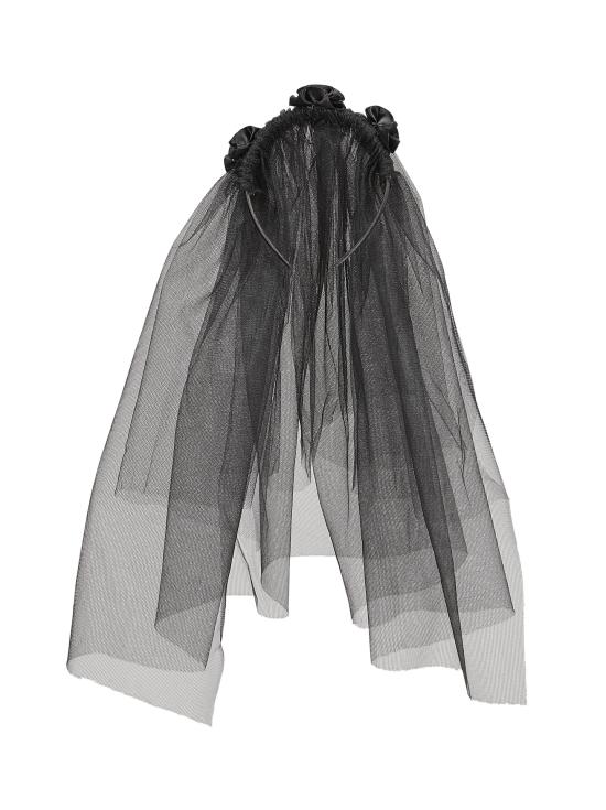Diadema Velo Viuda Negra – Tocado con Rosas Negras para Halloween y Carnaval