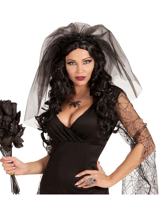 Diadema Velo Viuda Negra – Tocado con Rosas Negras para Halloween y Carnaval