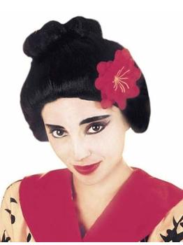 Peluca de Geisha con Flor Roja
