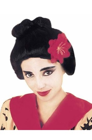 Peluca de Geisha con Flor Roja