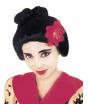 Peluca de Geisha con Flor Roja