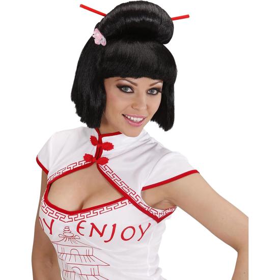 Peluca de Geisha con flores  para Disfraz