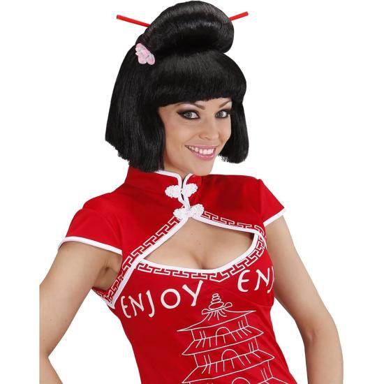 Peluca de Geisha con flores  para Disfraz