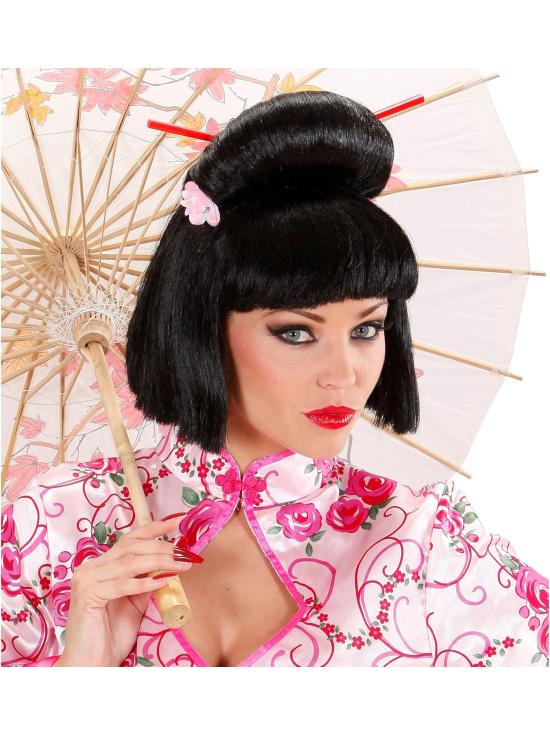 Peluca de Geisha con flores  para Disfraz