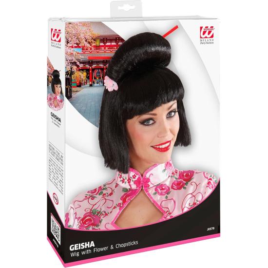 Peluca de Geisha con flores  para Disfraz