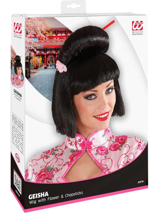 Peluca de Geisha con flores  para Disfraz