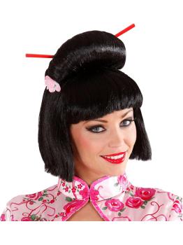 Peluca de Geisha con flores  para Disfraz