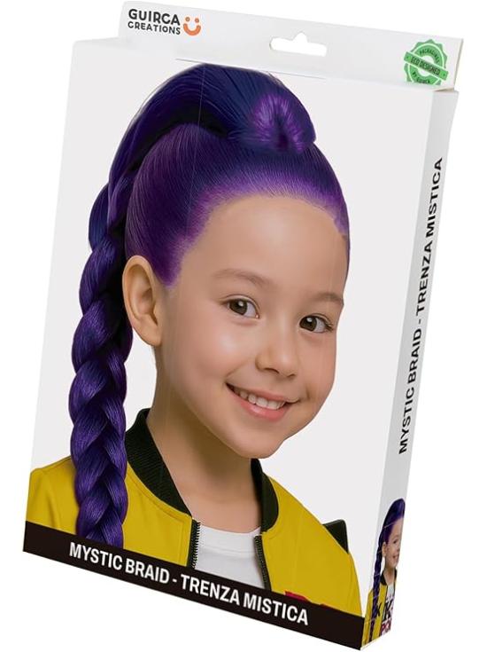 💜 Peluca de Guerrera K-Pop Rumi Infantil con Trenza Mística