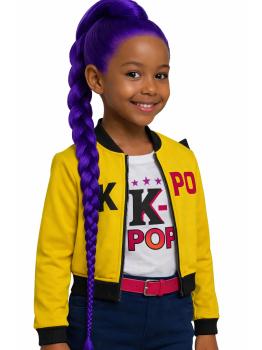 💜 Peluca de Guerrera K-Pop Rumi Infantil con Trenza Mística