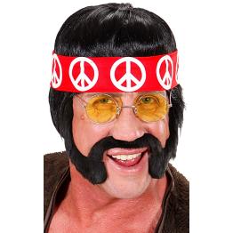 Peluca de hippy con bigote, patillas y cinta.