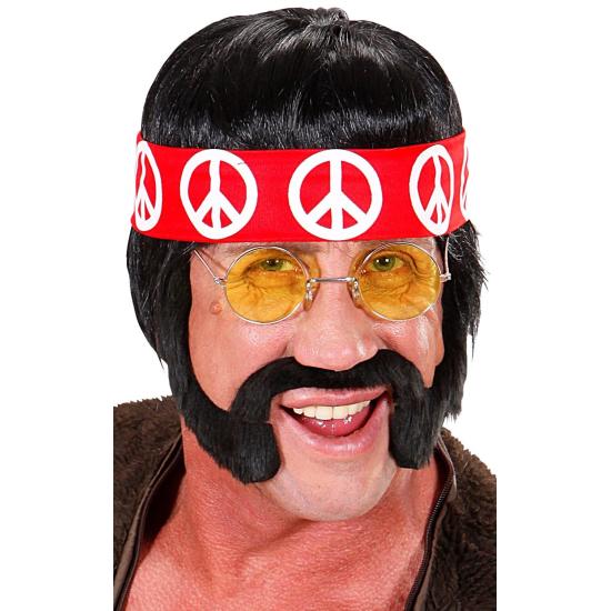 Peluca de hippy con bigote, patillas y cinta. Peluca de hippy con bigote, patillas y cinta.