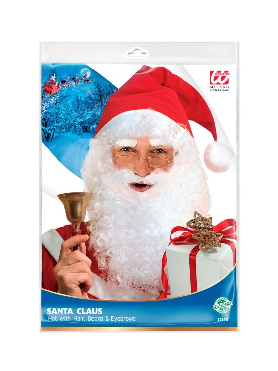 Peluca de Papá Noel con Gorro Rojo, Barba Maxi, Bigote y Cejas