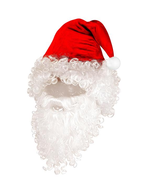 Peluca de Papá Noel con Gorro Rojo, Barba Maxi, Bigote y Cejas