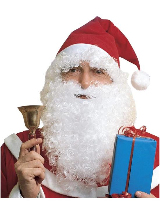Peluca de Papá Noel con Gorro Rojo, Barba Maxi, Bigote y Cejas