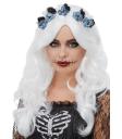Peluca del Día de Muertos, Blanco, con flores