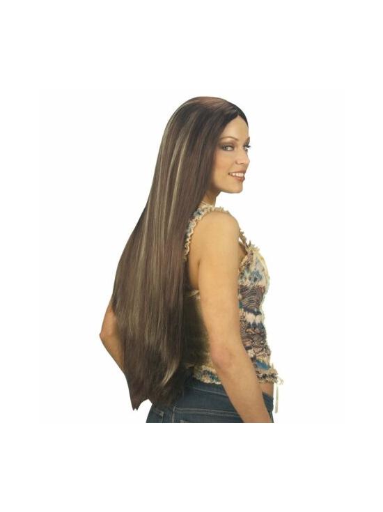 Peluca Extra larga Castaña con Mechas.