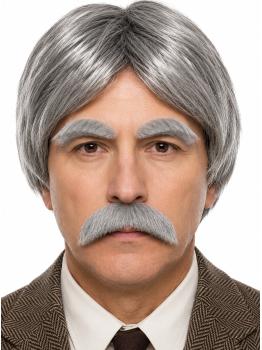 Peluca Gris con Bigote y Cejas para Disfraz de Época