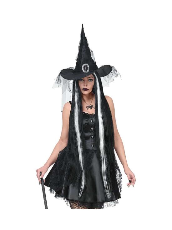 Peluca Negra y Blanca Halloween Extralarga