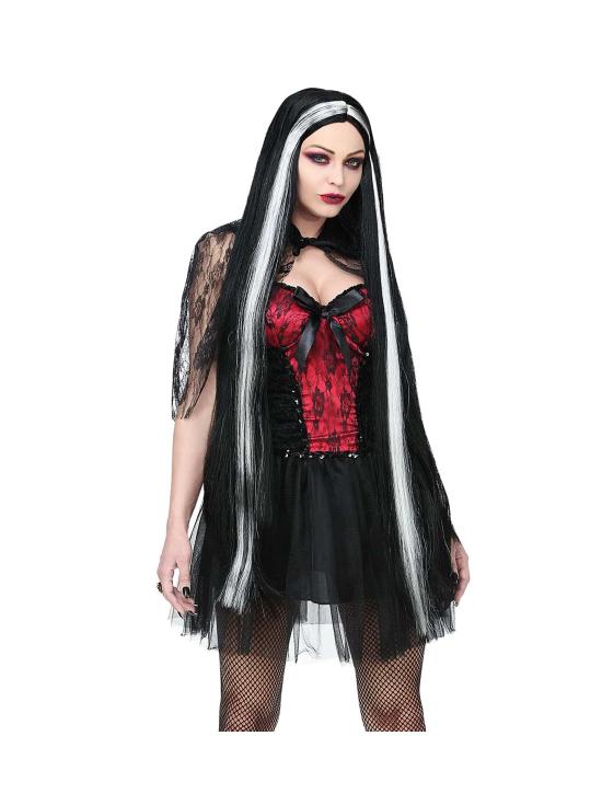 Peluca Negra y Blanca Halloween Extralarga