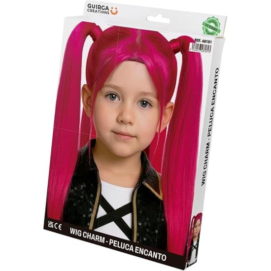 Peluca Infantil K-Pop Mira Rosa con Coletas – Accesorio de Disfraz para Carnaval y Fiestas