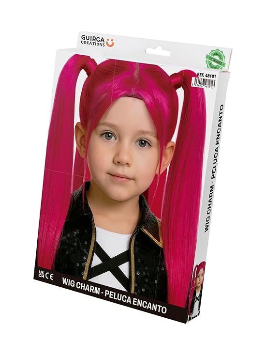 Peluca Guerrera K-Pop Mira Rosa con Coletas – Accesorio de Disfraz para Carnaval y Fiestas