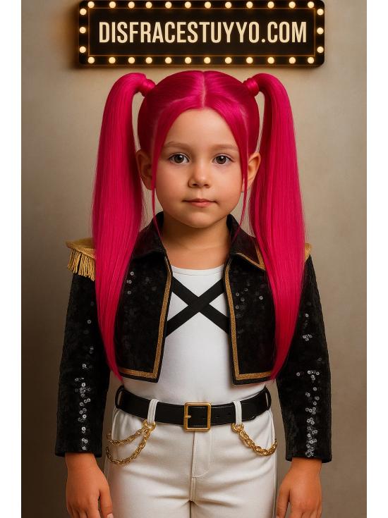 Peluca Guerrera K-Pop Mira Rosa con Coletas – Accesorio de Disfraz para Carnaval y Fiestas
