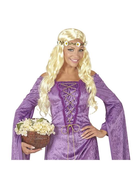 Peluca Medieval o Hippie Rubia Flores