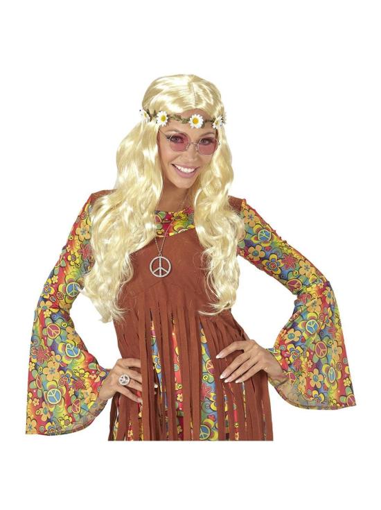 Peluca Medieval o Hippie Rubia Flores