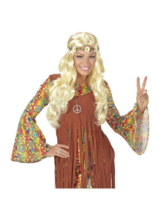 Peluca Medieval o Hippie Rubia Flores