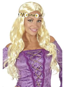Peluca Medieval o Hippie Rubia Flores