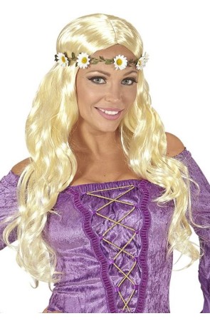 Peluca Medieval o Hippie Rubia Flores