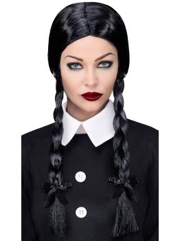 Peluca Miércoles Addams negra