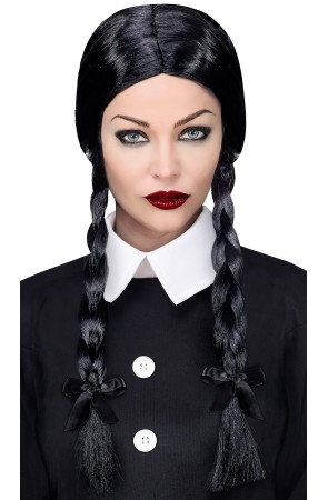 Peluca Miércoles Addams negra