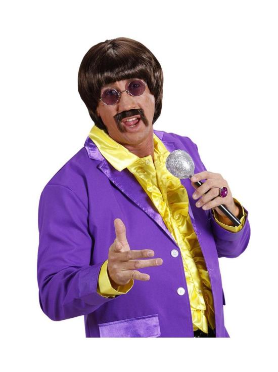 Peluca y Bigote Cantante años 70 Castaña