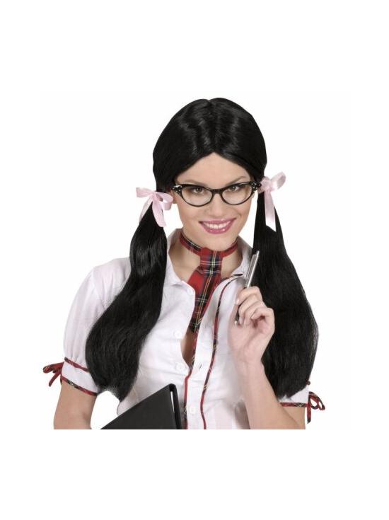 Peluca negra con coletas estudiante