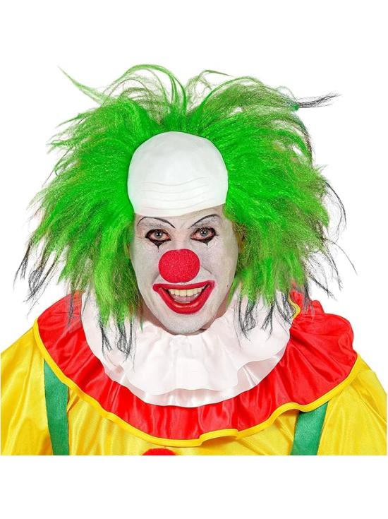 Peluca Payaso Calvo con Pelo Verde - Disfraz de Circo y Payaso de Terror
