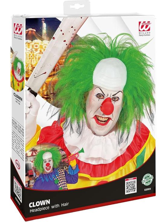 Peluca Payaso Calvo con Pelo Verde - Disfraz de Circo y Payaso de Terror