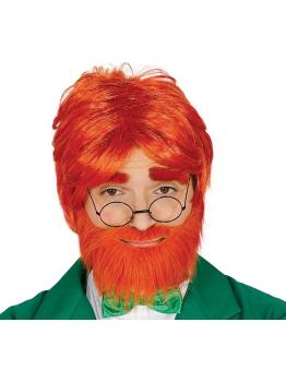Peluca pelirroja con barba en caja, Color rojo, Leprechaun
